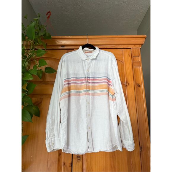 Tommy Bahama Linen “Coastal Stripe” Long Sleeve Shirt (White / Pastel) – L - Picture 5 of 13